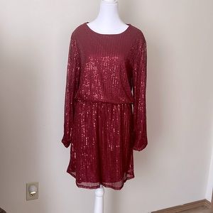 Red sequins knee length cocktail dress for Valentine’s Day!